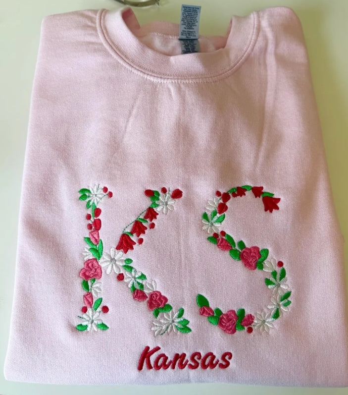 Custom STATE Abbreviation Floral Sweatshirt