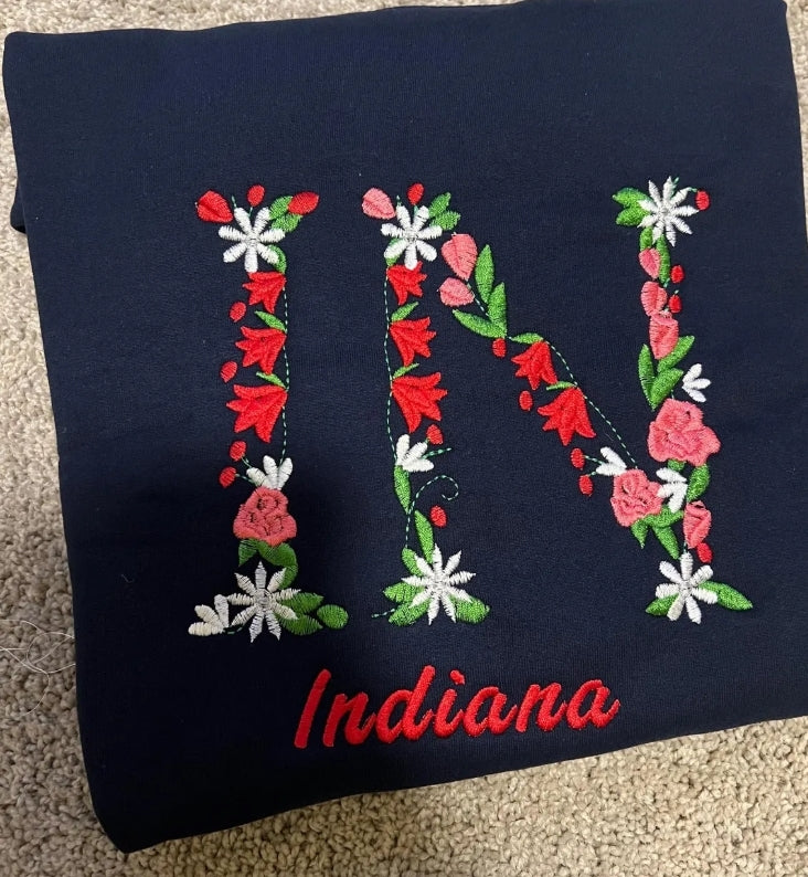 Custom STATE Abbreviation Floral Sweatshirt
