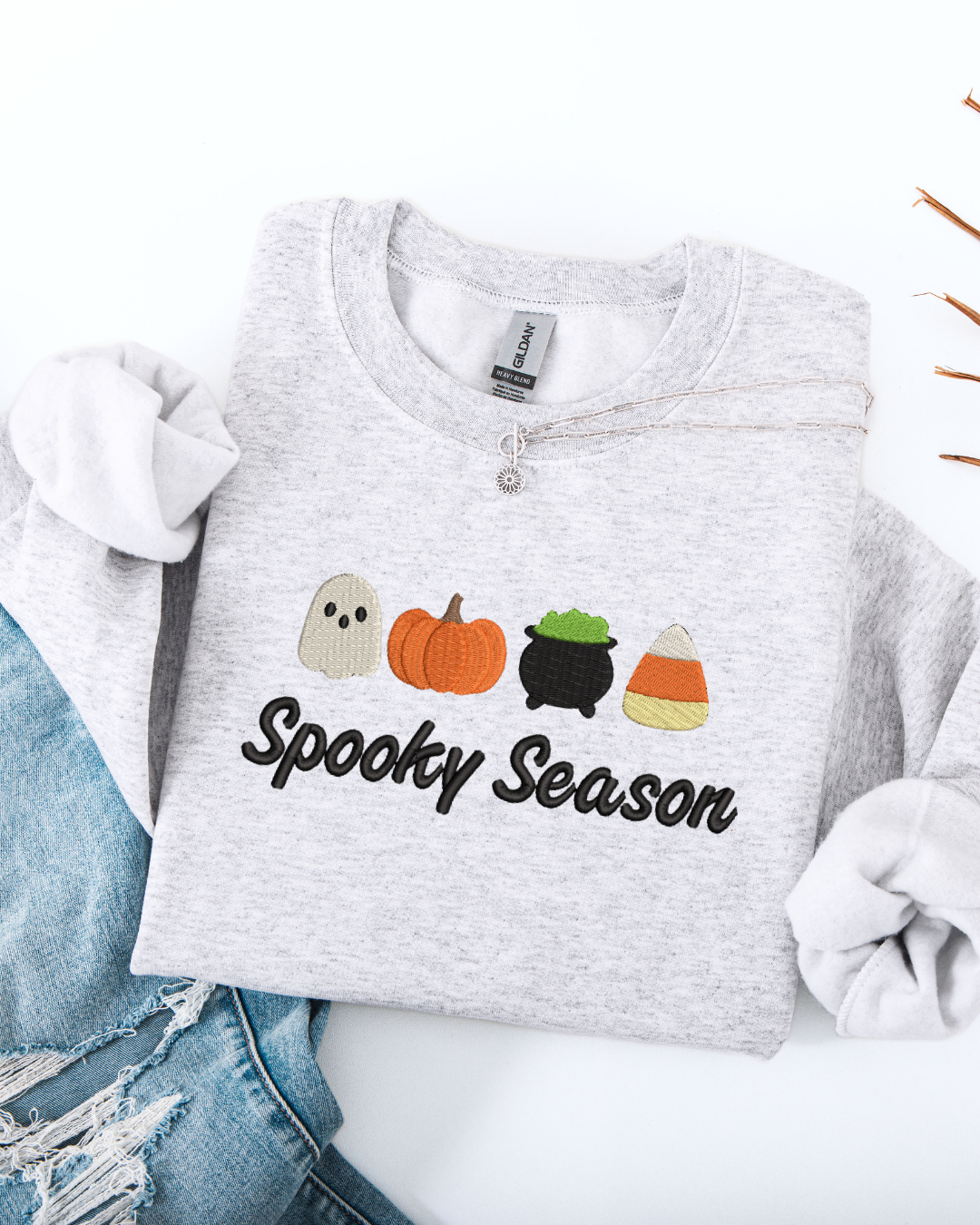 Embroidered Spooky Season Halloween icons sweatshirt
