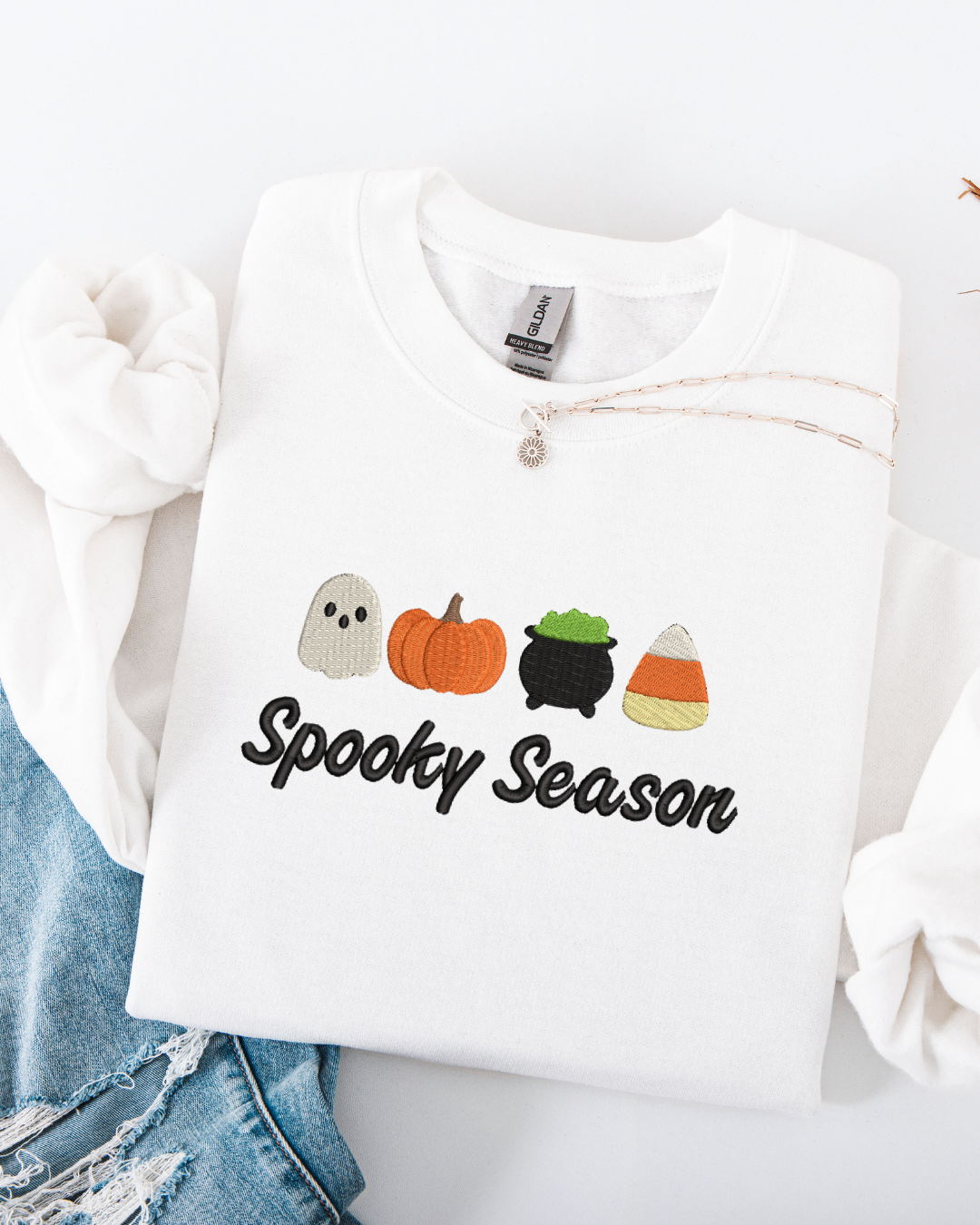 Embroidered Spooky Season Halloween icons sweatshirt