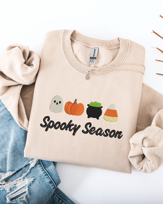 Embroidered Spooky Season Halloween icons sweatshirt