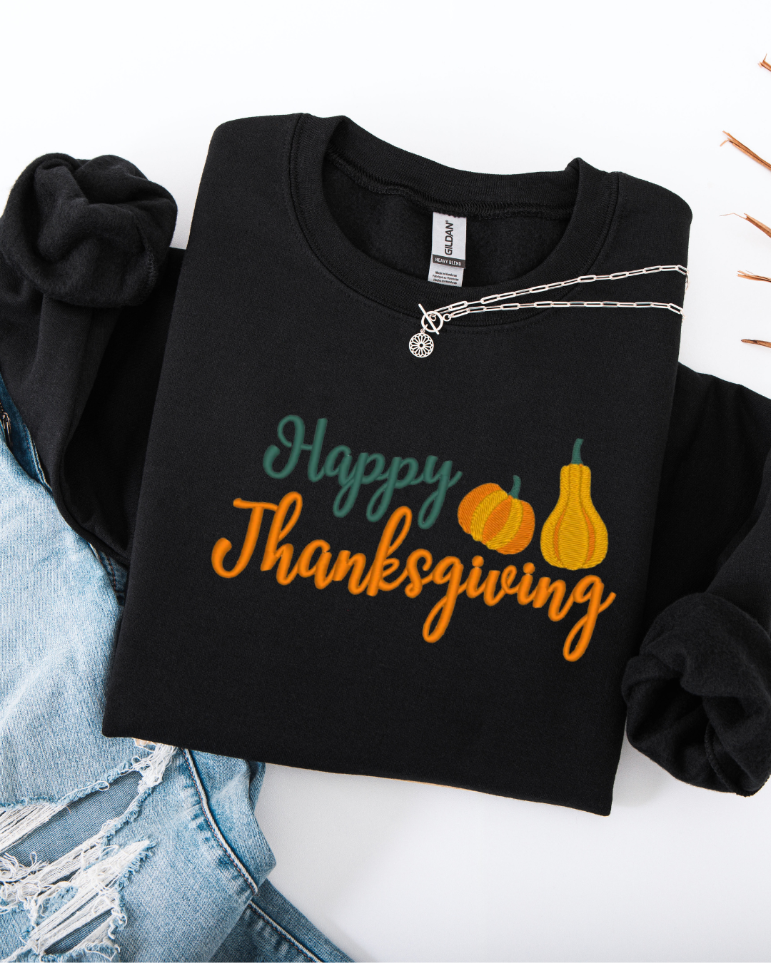 Embroidered Happy Thanksgiving sweatshirt