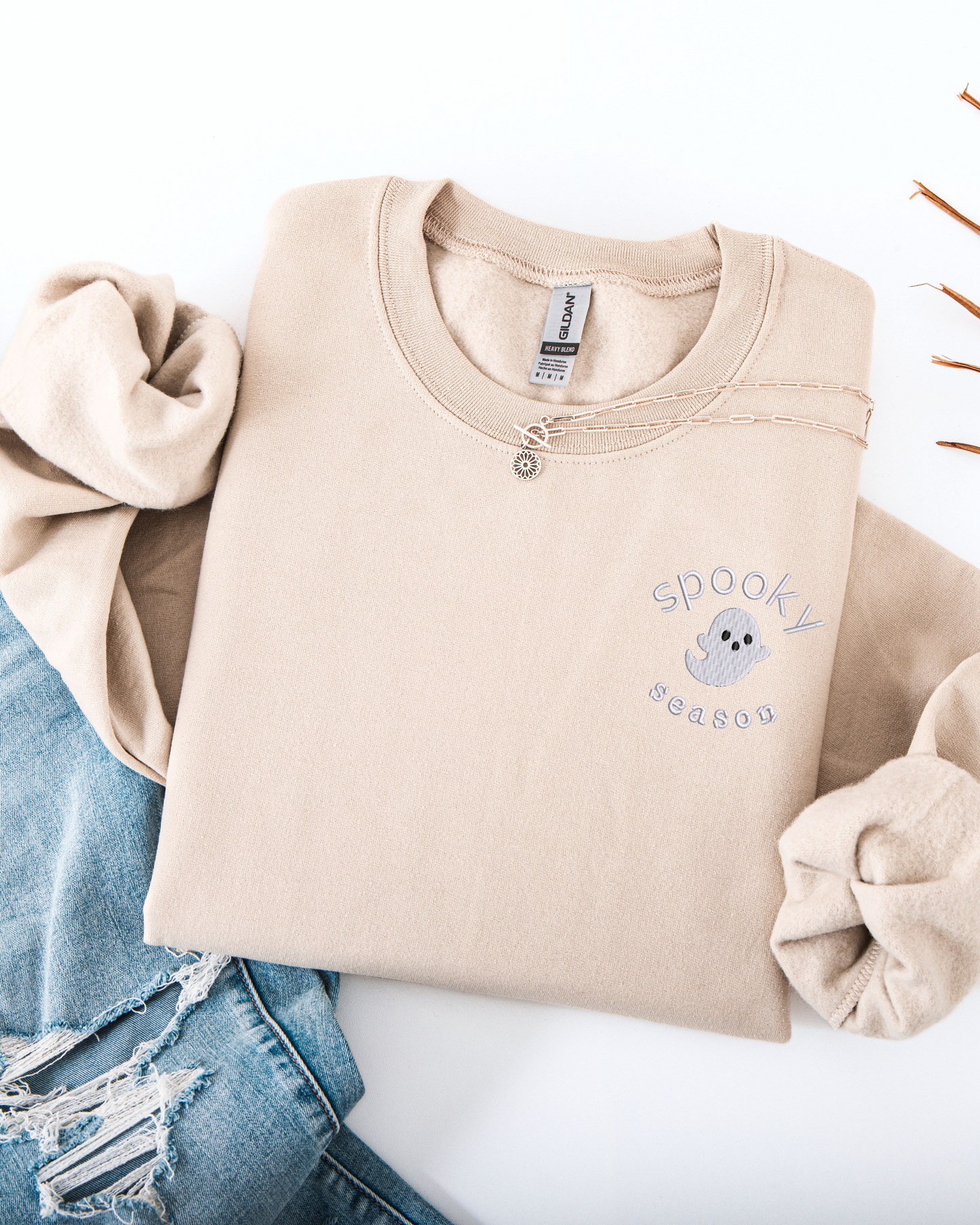 Embroidered Spooky Season Cute Ghost Sweatshirt